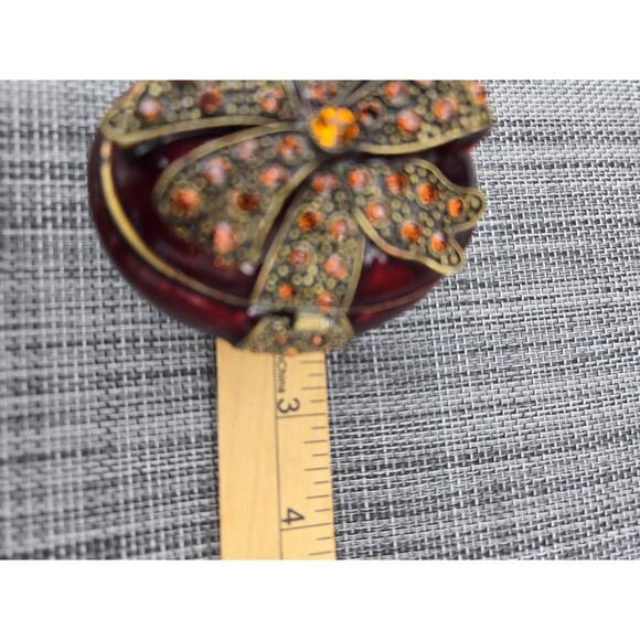 Red Vintage Amber Jeweled Oval Trinket Box Bow  Magnetic Closure - Picture 11 of 11